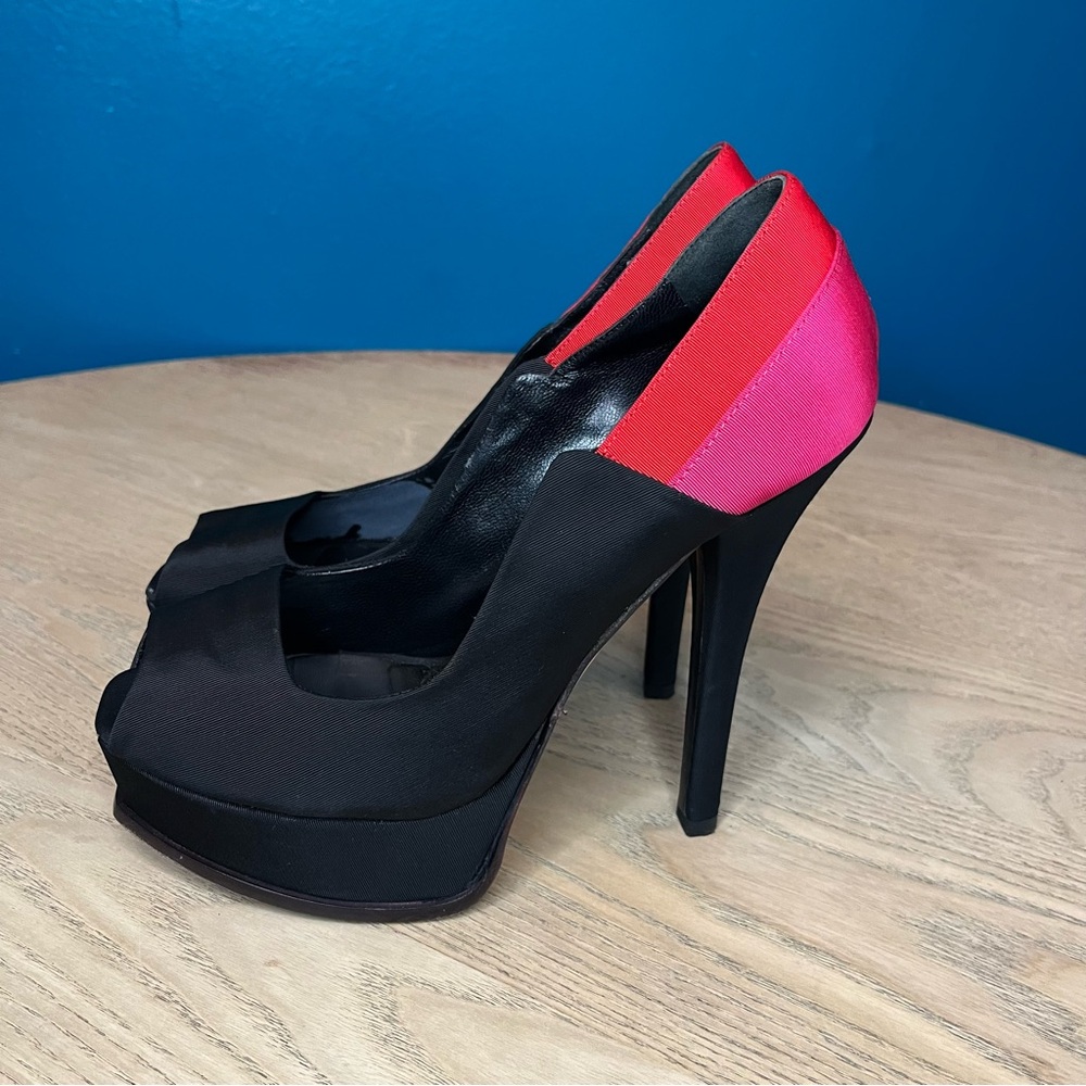 Fendi Colorblock Satin Fendista Peep Toe Platform Tricolor Pink Pumps Size 38.5 - Picture 5 of 9